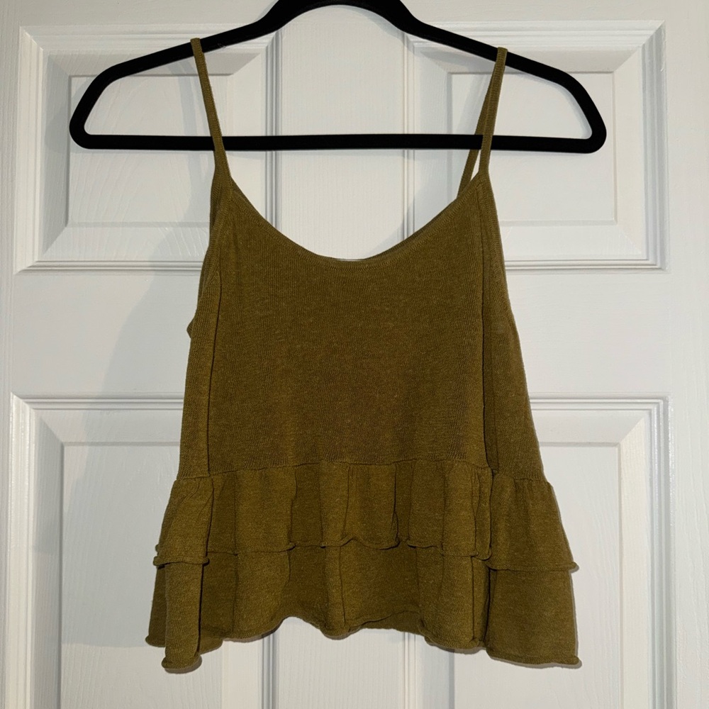 Zara Olive Camisole with Ruffle Detail